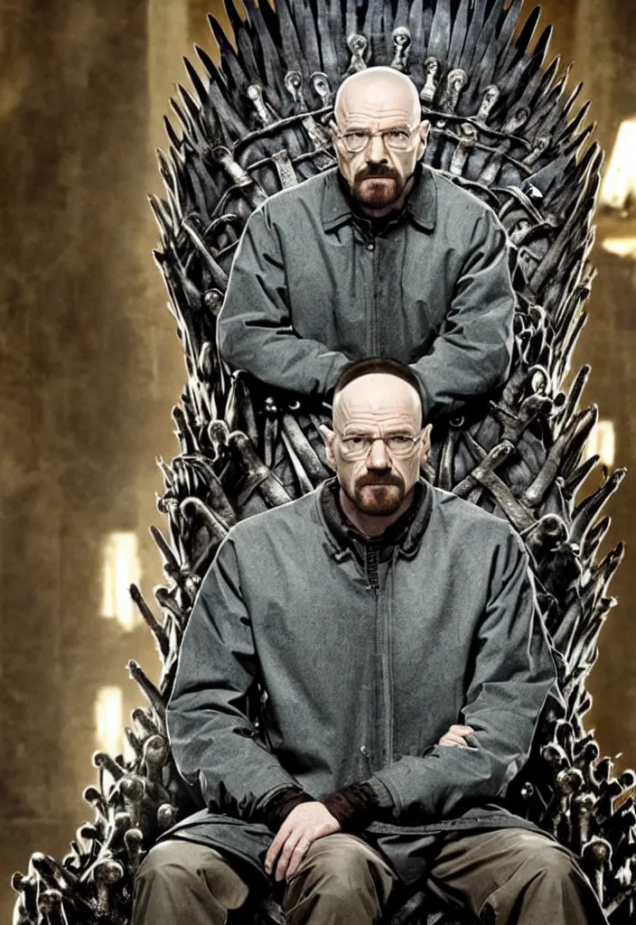 Image similar to Walter white is sitting on the iron throne