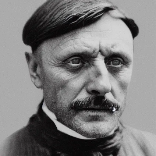 Prompt: headshot edwardian photograph of anthony hopkins, mads mikkelsen, arthur shelby, terrifying, scariest looking man alive, 1 8 9 0 s, london gang member, intimidating, fearsome, realistic face, peaky blinders, 1 9 0 0 s photography, 1 9 1 0 s, grainy, blurry, very faded, victorian