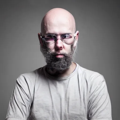 Prompt: High resolution!! bald and very tall experimental noise musician from Italy profile picture, 8K, Canon, facebook,