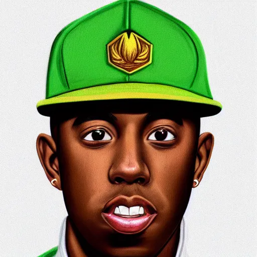 Image similar to closeup portrait shot of tyler the creator wearing a ups uniform, intricate, cool, highly detailed, centered, digital painting, artstation, concept art, smooth, sharp focus, illustration, artgerm,