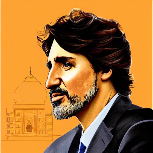 Prompt: portrait justin trudeau wearing orange pheta, setting taj mahal, ssci - fi and fantasy, intricate highly detailed digital painting, artstation, concept art, smooth and sharp focus, illustration, art by tan zi and ayanamikodon and alphonse mucha and wlop