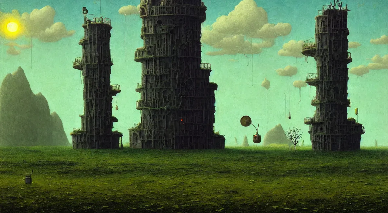 Prompt: single flooded simple! fungus tower clear empty sky, very coherent and colorful high contrast ultradetailed photorealistic masterpiece by bosch franz sedlacek dean ellis simon stalenhag rene magritte gediminas pranckevicius, dark shadows, sunny day, hard lighting