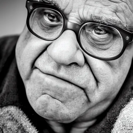 Image similar to danny devito hiding under a bed ( sony a 7 r iv, symmetric balance, polarizing filter, photolab, lightroom, 4 k, dolby vision, photography awardm, voque, perfect face )