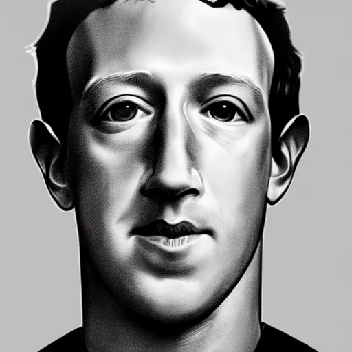 Prompt: a scribbled image of Mark Zuckerberg, linear illustration, black and white