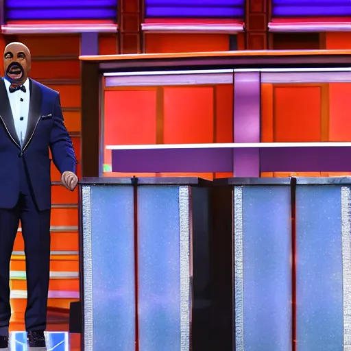 Prompt: steve harvey as a Ken doll, hosting family feud