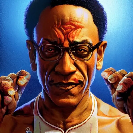 Prompt: gustavo fring as dhalsim street fighter, 4 k, ultra realistic, detailed focused art by artgerm and greg rutkowski and alphonse mucha