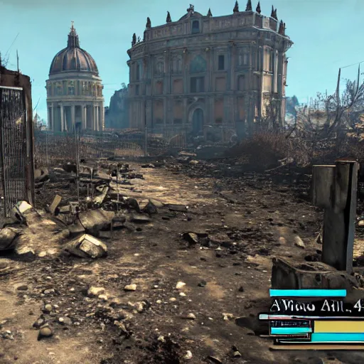 Image similar to vatican city in ruins post - nuclear war in fallout 4, in game screenshot