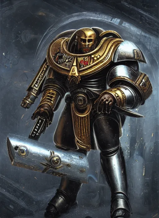 Image similar to metallic astartes horus heresy space marine physically accurate, moody dynamic lighting, very very intricate, very very elegant, highly detailed, digital painting, artstation, HR GIGER, Hieronymus Bosch, Francis Bacon, concept art, smooth, very beautiful, sharp focus, illustration, art by artgerm and greg rutkowski and alphonse mucha