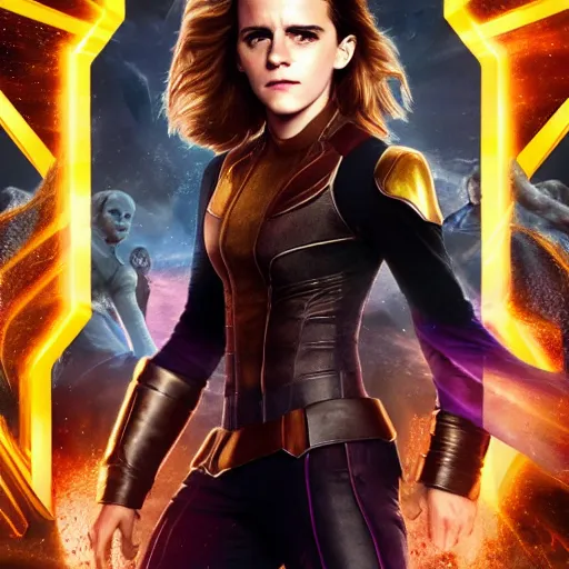 Prompt: Full body poster of Emma Watson as Thanos