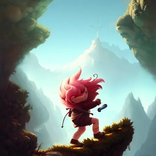 Prompt: cinematic painting of tomba!!!!!!!!!!!!!!!!! climbing a windy mountain, by alvaro castagnet, peter mohrbacher and dan mumford