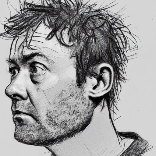 Prompt: a realistic yet scraggly portrait sketch of the side profile of a stern and sophisticated damon albarn, trending on artstation, intricate details, in the style of frank auerbach, in the style of sergio aragones, in the style of martin ansin, in the style of david aja, in the style of mattias adolfsson