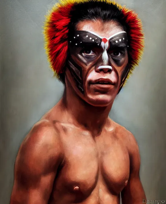 Image similar to heroic portrait of a young mexican wrestler. art by denys tsiperko and bogdan rezunenko, hyperrealism