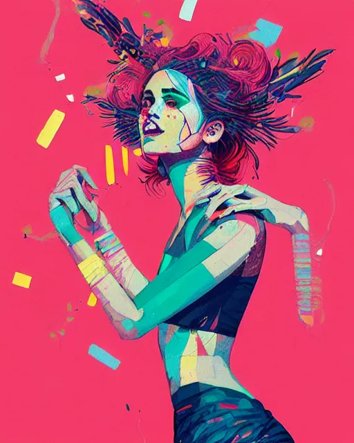 Image similar to an ultradetailed beautiful painting of a stylish woman with colorful band aids, rave concert poster, retro, conrad roset, greg rutkowski, flume cover art, 8 0 s