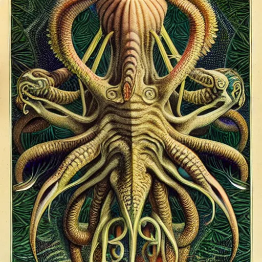 Prompt: hyperrealistic detail atlas of cthulhu creatrues by james audubon ernst haeckel