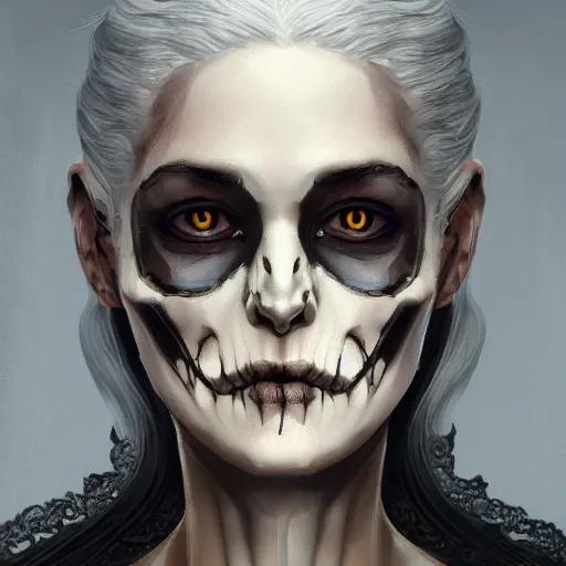 Image similar to portrait painting iris von everec, skeleton, the witcher, artstation, detailed