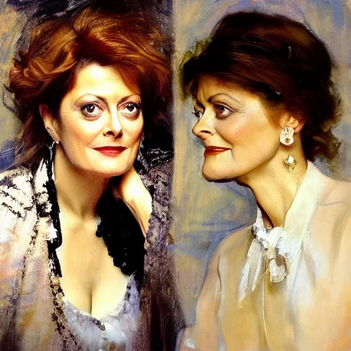 Image similar to a beautiful portrait of susan sarandon by john singer sargent and norman rockwell