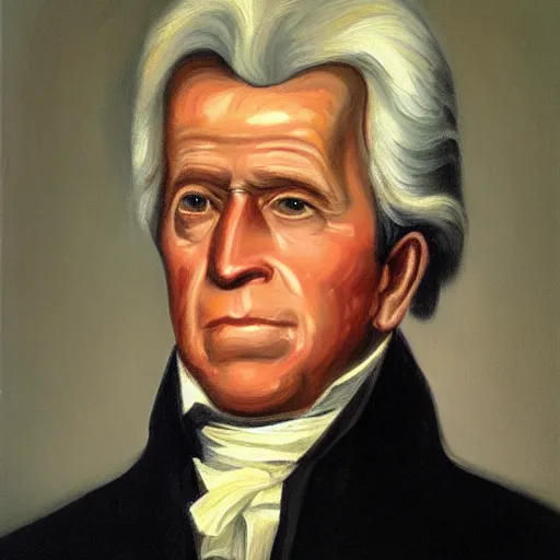 Image similar to by george bush jr, portrait of andrew jackson, oil painting