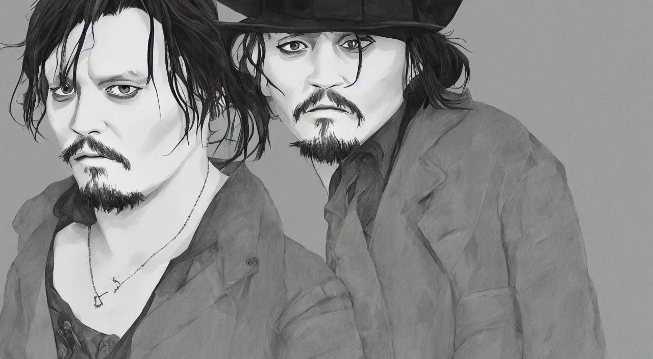 Image similar to (illustration) of ((Johnny Depp)), by ((Studio Ghibli)), 8k