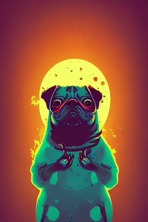 Image similar to demon pug eating flesh. art by mike winkelmann, sticker, colorful, illustration, highly detailed, simple, smooth and clean vector curves, no jagged lines, vector art, smooth, artstation