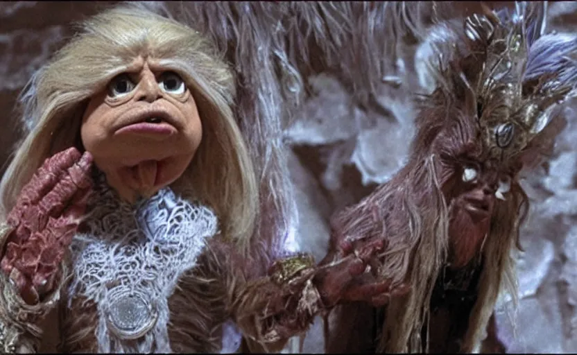 Image similar to donald trump as a oracle, a still from the dark crystal, high quality, very detailed, cinematic,