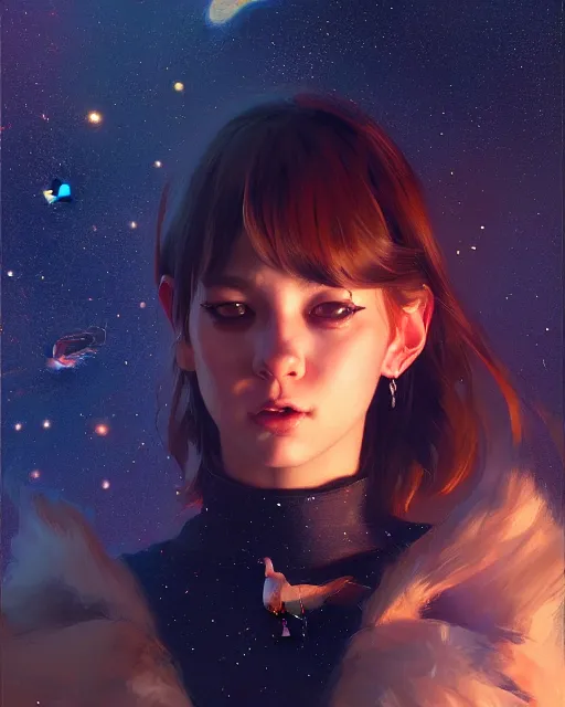 Image similar to a potrait of a space fanstasy cat, fine details. night setting. realistic shaded lighting poster by ilya kuvshinov katsuhiro, artgerm, jeremy lipkin and michael garmash, unreal engine, radiant light, detailed and intricate environment, digital art, trending on art station