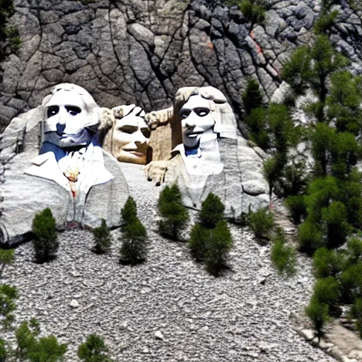 Prompt: mount rushmore with anime girls stone sculptures photographic midday clear lighting