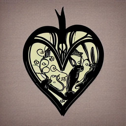 Image similar to artnouveau heart made of scary rabbits