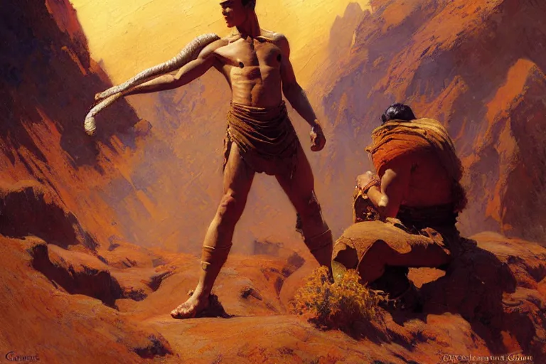 Image similar to earth bender, painting by gaston bussiere, craig mullins, j. c. leyendecker