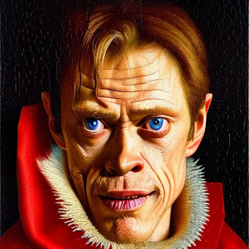 Prompt: portrait of the son of chris hemsworth willem dafoe steve buscemi, oil painting by jan van eyck, northern renaissance art, oil on canvas, wet - on - wet technique, realistic, expressive emotions, intricate textures, illusionistic detail