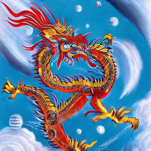 Image similar to chinese dragon in space, surreal