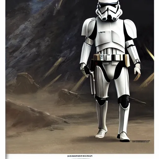 Image similar to an extremely long shot of an imperial stormtrooper walking concept art by Doug Chiang cinematic, realistic painting, high definition, very detailed, extremely high detail, photo realistic, concept art, the Mandalorian concept art style