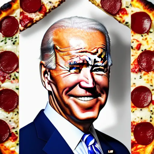 Image similar to photo of Joe Biden's face perfectly imprinted on a pizza, 8k, amazing details, octane render