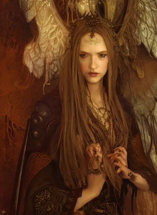 Image similar to inside covens den, diffuse lighting, fantasy epic, hdrp smoke, intricate facial detailing, highly detailed, lifelike, photorealistic, digital painting, artstation, unreal 5, concept art, smooth, sharp focus, art by john collier and albert aublet and krenz cushart and artem demura and alphonse mucha