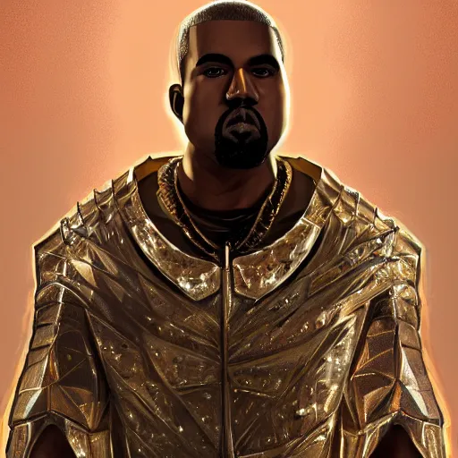 Image similar to Kanye West dressed in diamond armor, by Stanley Artgerm Lau, WLOP, Rossdraws, James Jean, Andrei Riabovitchev, Marc Simonetti, Yoshitaka Amano, ArtStation, CGSociety,