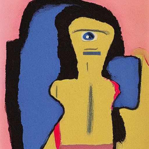Prompt: A beautiful illustration. She has deeply tanned skin that makes me think of Oort, an almond Asian face and a compact, powerful body. magenta, 1970s by Ben Shahn, by Etel Adnan rich details, unnerving