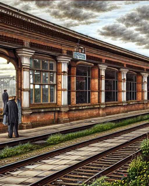 Image similar to a beautiful detailed painting of urbex nature architecture unfinished building industrial architecture railway station by stanley spencer, san andreas, archdaily, wallpaper, highly detailed, trending on artstation.