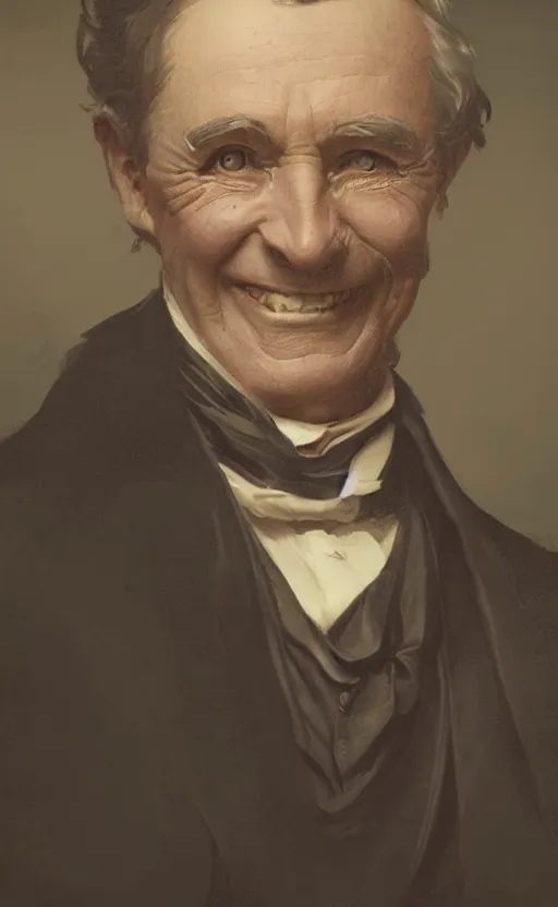 Image similar to Portrait of a smiling victorian politician, detailed face, 19th century, highly detailed, cinematic lighting, digital art painting by greg rutkowski