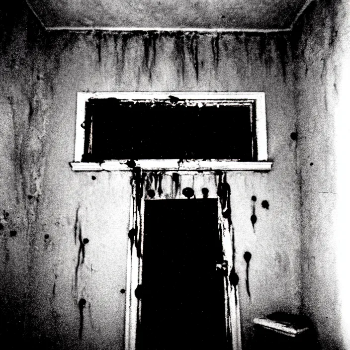 Image similar to unspeakable horrors, nightmare, horror, unknown, dark, liminal space, abandoned house, white eyes, 3 5 mm, found footage, film shot