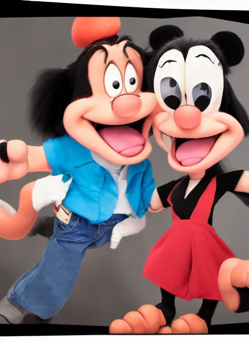 Image similar to a hyper realistic ultra realistic photograph of yakko wakko and dot backstage on the warner brothers lot, highly detailed, 8k photo