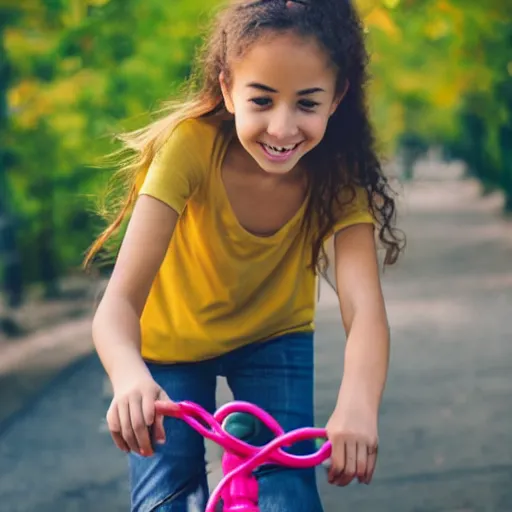 Image similar to young girl playing with bicycle