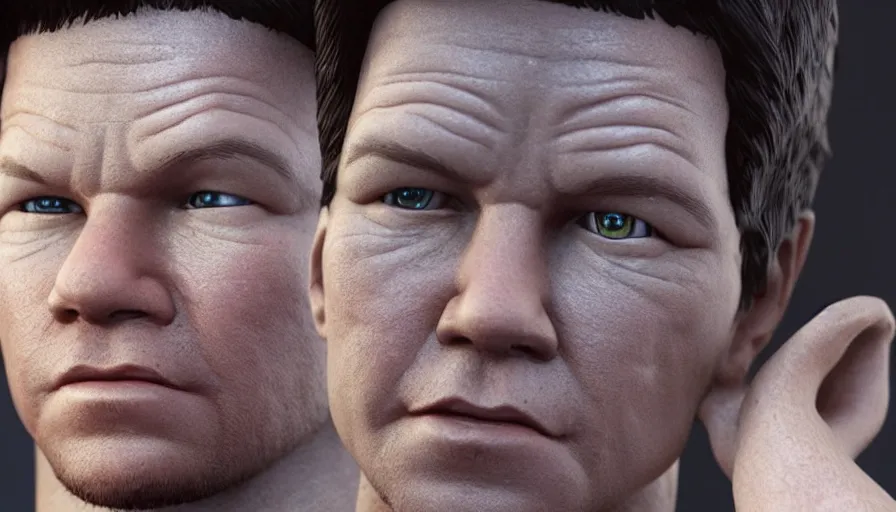 Image similar to Mark Wahlberg is a doll, hyperdetailed, artstation, cgsociety, 8k