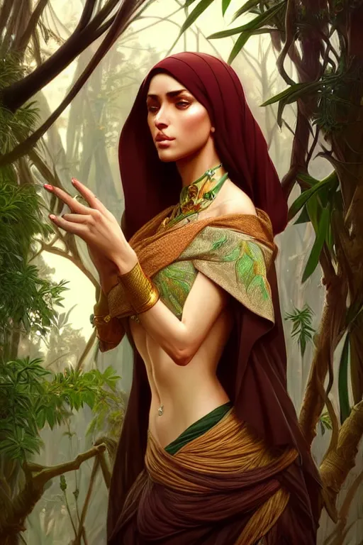 Prompt: beautiful digital painting of a stylish arabian female forest with high detail, 8 k, stunning detail, works by artgerm, greg rutkowski and alphonse mucha, unreal engine 5, 4 k uhd