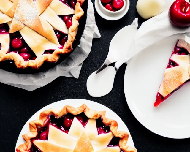 Image similar to dslr food photograph of a cherry pie, 8 5 mm f 1. 4