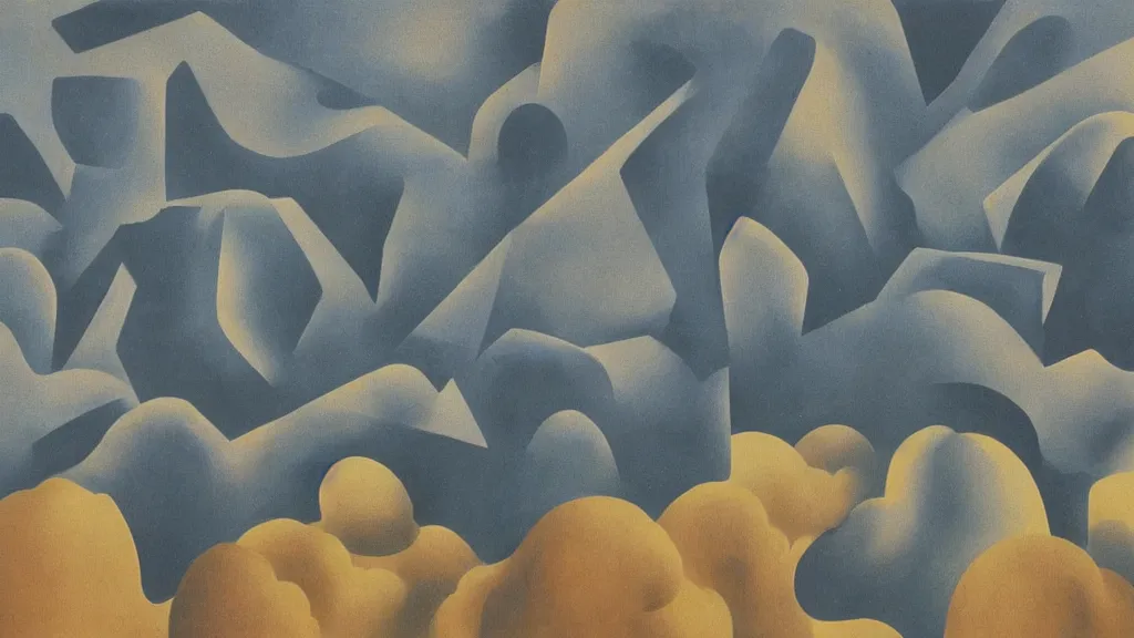 Image similar to abstract primitivism minimalism art painting, lines, forms, shapes, in style ofrene magritte