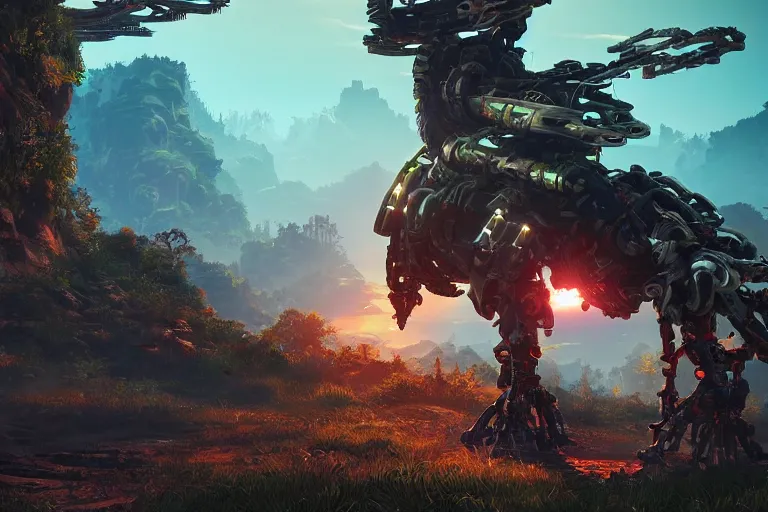 Image similar to shell - walker machine mecanical creature robot of horizon forbidden west horizon zero dawn radiating a glowing aura global illumination ray tracing hdr fanart arstation by ian pesty and alena aenami artworks in 4 k