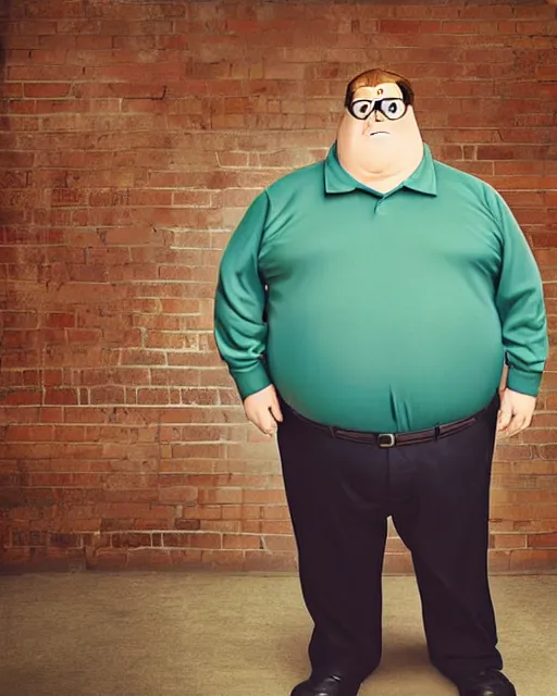 Prompt: Studio Photograph of a real life Peter Griffin from Family Guy in the Style of Annie Leibovitz,