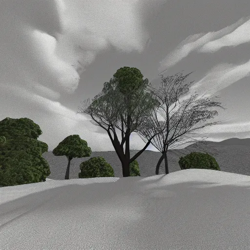 Image similar to a beautiful landscape, raytraced