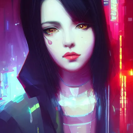 Image similar to a beautiful painting artwork portrait of jinx on a rainy night, cyberpunk, by ilya kuvshinov featured on artstation