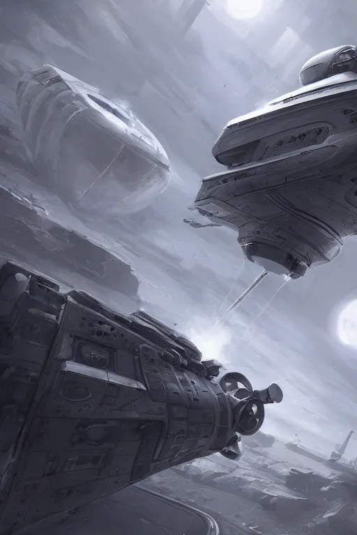 Image similar to grey scifi spacecraft fired from launch platform, landscape, alex ross, eddie mendoza, raphael lacoste, sebastian ludke, concept art, matte painting, highly detailed, rule of thirds, dynamic lighting, cinematic, realism, realistic, photo real, detailed, magnificiant landscape, denoised, centerd