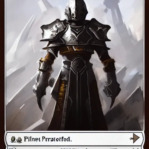 Image similar to armored priest with white armor and a full helmet, by greg rutkowski, in the style of magic the gathering